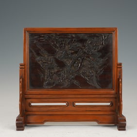 Red Sandalwood Carved Landscape and Character Story Pattern Table Plaque