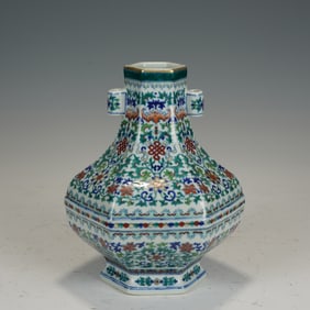 Doucai Flower Pattern Porcelain Double Ears Vase
