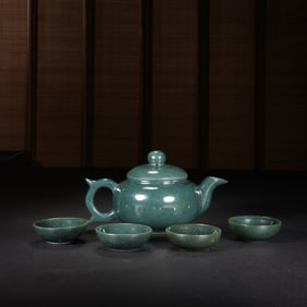Group of Five Jasper Jade Cup and Teapot