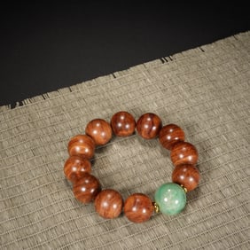 Huanghuali Wood and Jadeite Bead Bracelet