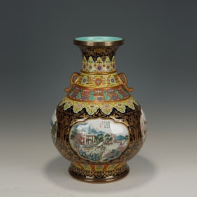 Famille Rose Flower and Landscape Pattern Porcelain Vase
