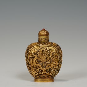 Gilt Bronze Carved Dragon and Cloud Pattern Snuff Bottle