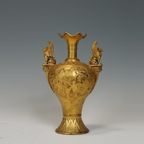 Gilt Bronze Carved Beast Pattern Double Beast Ears Vase