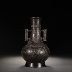 Bronze Carved Beast Face Pattern Double Ears Vase