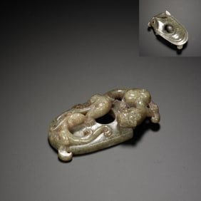 Jade Carved Chi Dragon Shape Ornament