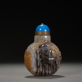 Agate Carved Child and Horse Pattern Snuff Bottle