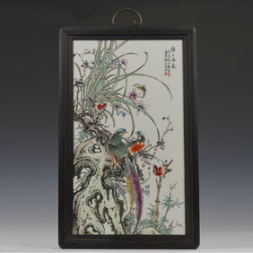 Famille Rose Flower and Bird Pattern Porcelain Wall Panel