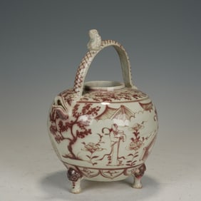 Red Inglazed Character Story Pattern Porcelain Handle Pot