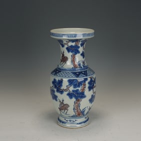 Blue and White Red Inglazed Pine Tree and Deer Pattern Porcelain Vase