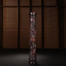 Red Sandalwood Carved Pine Tree and Character Pattern Incense Burner