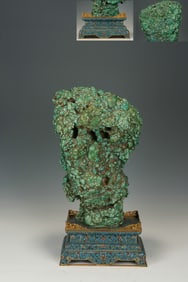 Green Turquoise Stone and Bronze Cloisonne Carved Flower Pattern Base