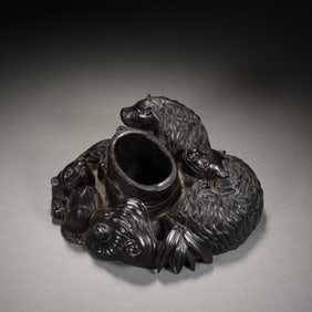 Red Sandalwood Carved Beast Shape Flower Pot