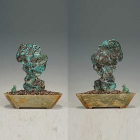 Green Turquoise Stone and Jade Base Ornament