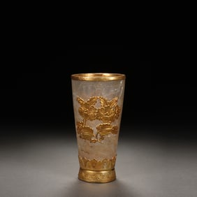 White Crystal Inlaid Gilt Bronze Carved Flower Pattern Cup