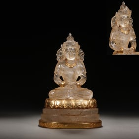 White Crystal Inlaid Gilt Bronze Infinite Life Buddha Figure