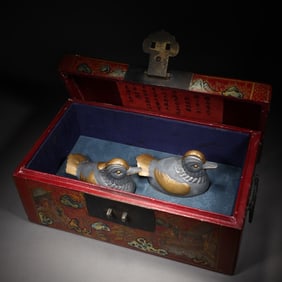 Group of Four Pewter Carved Duck Shape Box and Shoushan Tianhuang Carved Dragon and Phoenix Shape