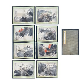 Chinese Drawing Lotus Flower Painting Album,Zhang Daqian Mark
