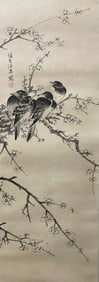 Chinese Drawing Magpie with Plum Flower Painting,Wang Shensheng Mark