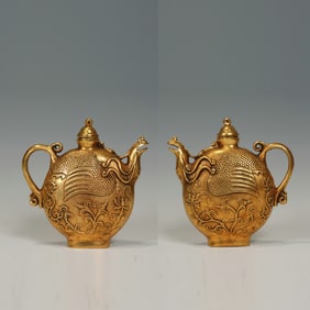 Gilt Bronze Carved Phoenix Shape Pot