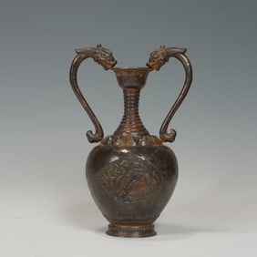 Silver Carved Dragon Pattern Double Dragon Ears Vase