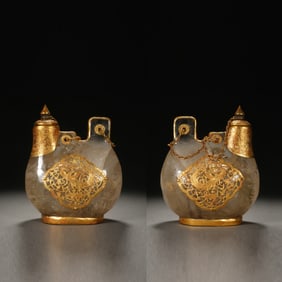 White Crystal Inlaid Gilt Bronze Carved Phoenix Pattern Pot