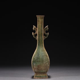 Green Glazed Carved Double Ears Vase