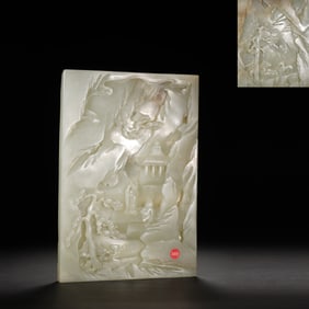 Jade Carved Landscape and Character Story Pattern Table Plaque