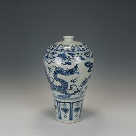 Blue and White Flower and Dragon Pattern Porcelain Vase