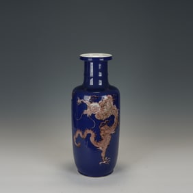 Blue Glazed Red Inglazed Dragon Pattern Porcelain Vase