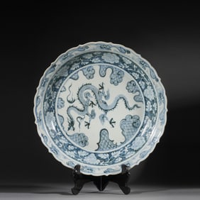 Blue and White Cloud and Dragon Pattern Porcelain Plate