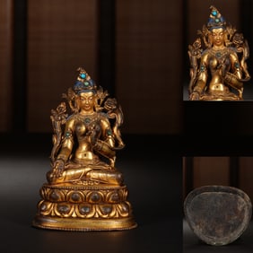 Gilt Bronze Green Tara Figure