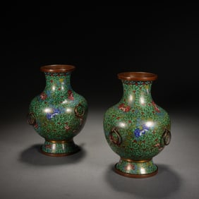 Pair of Bronze Cloisonne Carved Flower Pattern Vase