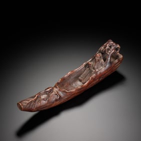 Rosewood Carved Character and Boat Shape Ornament
