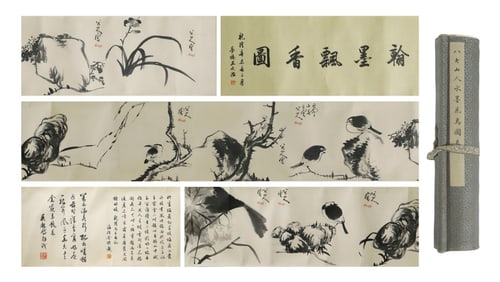 Chinese Drawing Flower and Bird Hand Scroll,Ba Dashanren Mark