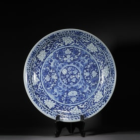 Blue and White Flower Pattern Porcelain Plate