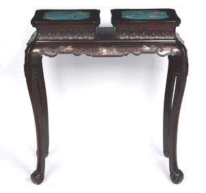 Red Sandalwood Inlaid Bronze Cloisonne Carved Flower and Bird Pattern Table