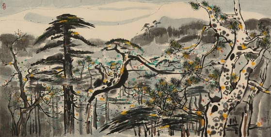 A CHINESE HAND PAINTING WITH THE MARK OF WU GUANZHONG