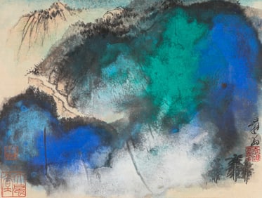 A CHINESE HAND PAINTING WITH THE MARK OF ZHANG DAQIAN