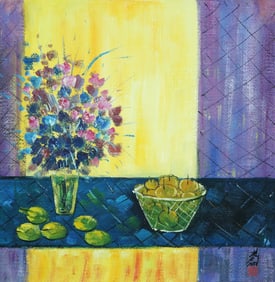 AN OIL PAINTIN ON CANVAS WITH THE MARK OF LIN FENGMIAN