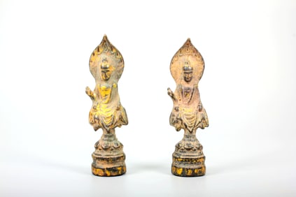 A PAIR OF GILT BRONZE FIGURE OF BENCH BUDDA