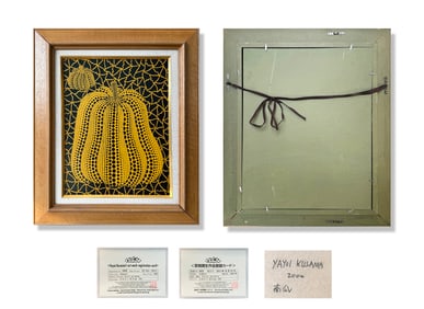 A ACRYLIC PAINTING ON CANVAS WITH THE MARK OF YAYOI KUSAMA