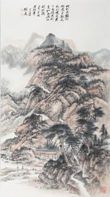 A CHINESE HAND PAINTING WITH THE MARK OF ZHANG DAQIAN