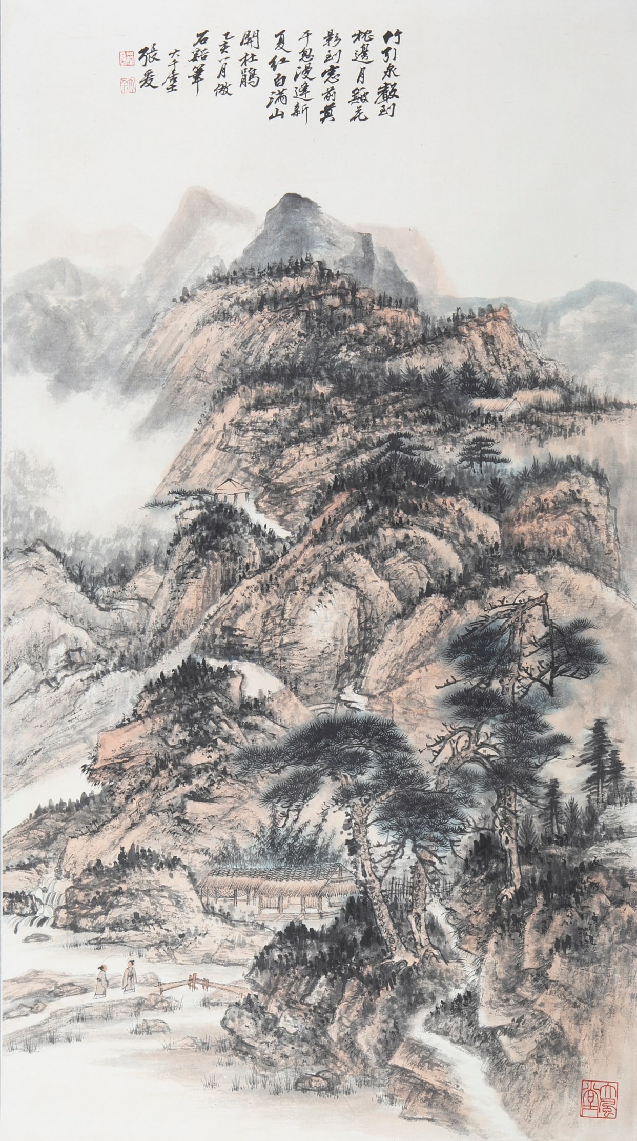 A CHINESE HAND PAINTING WITH THE MARK OF ZHANG DAQIAN: A CHINESE HAND PAINTING WITH THE MARK OF ZHANG DAQIAN 92*51CM