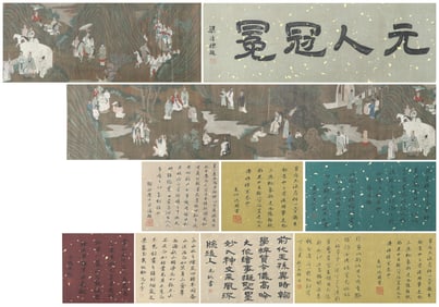 A CHINESE LONG SCROLL HAND PAINTING WITH THE MARK OF ZHAO MENGXU