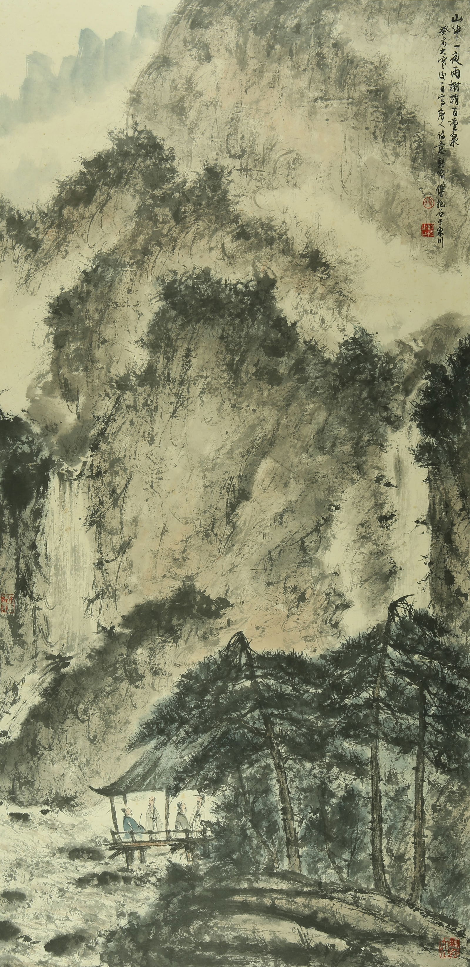 A CHINESE HAND PAINTING WITH THE MARK OF FU BAOSHI: A CHINESE HAND PAINTING WITH THE MARK OF FU BAOSHI 141*68CM