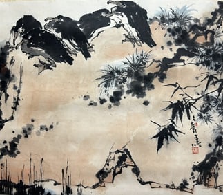 A CHINESE HAND PAINTING WITH THE MARK OF PAN TIANSHOU