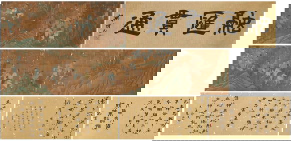 A CHINESE LONG SCROLL HAND PAINTING WITH THE MARK OF LANG SHINING