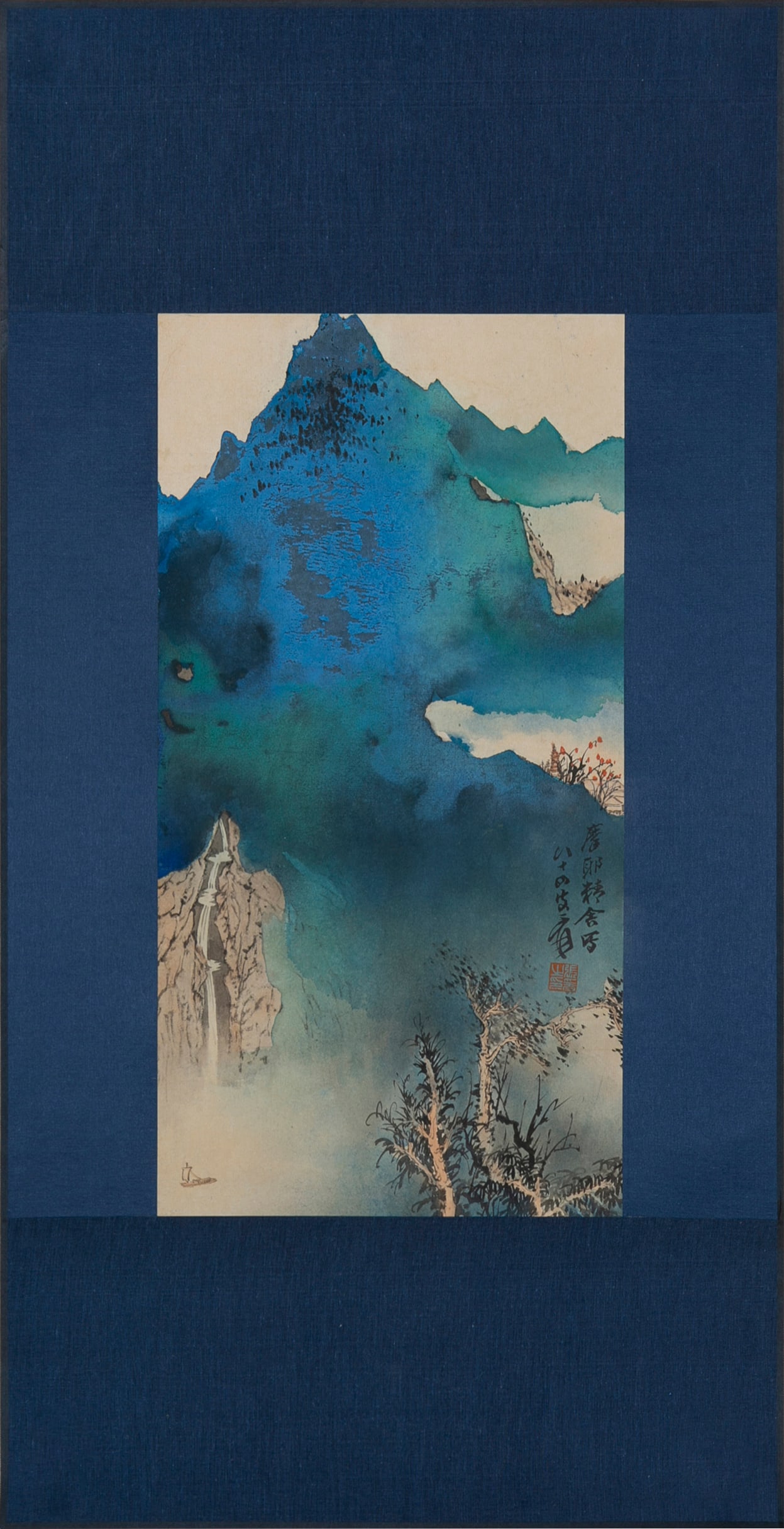 A CHINESE HAND PAINTING WITH THE MARK OF ZHANG DAQIAN: A CHINESE HAND PAINTING WITH THE MARK OF ZHANG DAQIAN 46*23CM