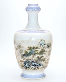A GARLIC-HEAD VASE WITH LANDSCAPE PANELS