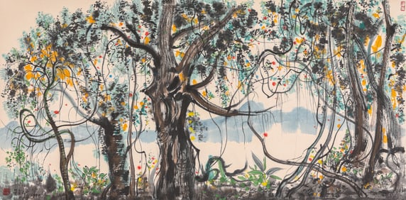 A CHINESE HAND PAINTING WITH THE MARK OF WU GUANZHONG